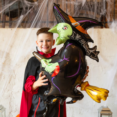 Globo foil bruja en escoba Halloween