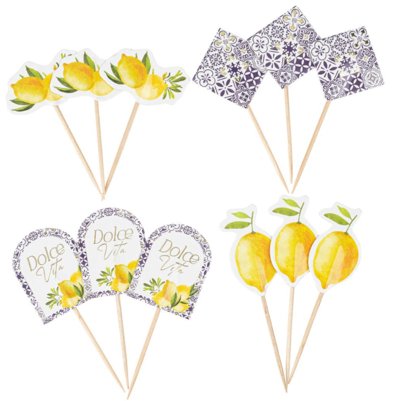 púas de papel Dolce Vita azul real, blanco y dorado aprox. 8,5 cm - modelos surtidos