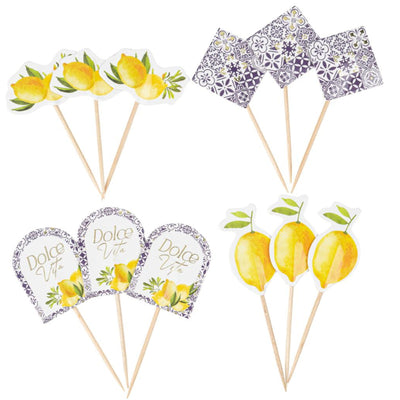 púas de papel Dolce Vita azul real, blanco y dorado aprox. 8,5 cm - modelos surtidos