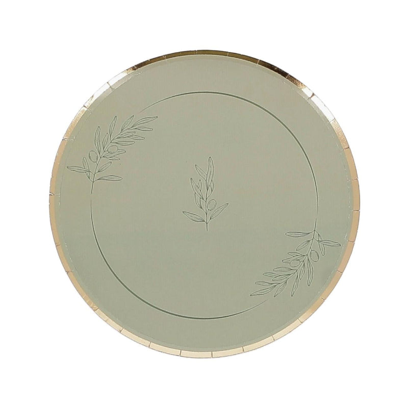 platos pequeños de aceite de oliva de cartón salvia y oro ø18cm