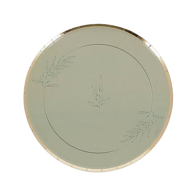 platos pequeños de aceite de oliva de cartón salvia y oro ø18cm