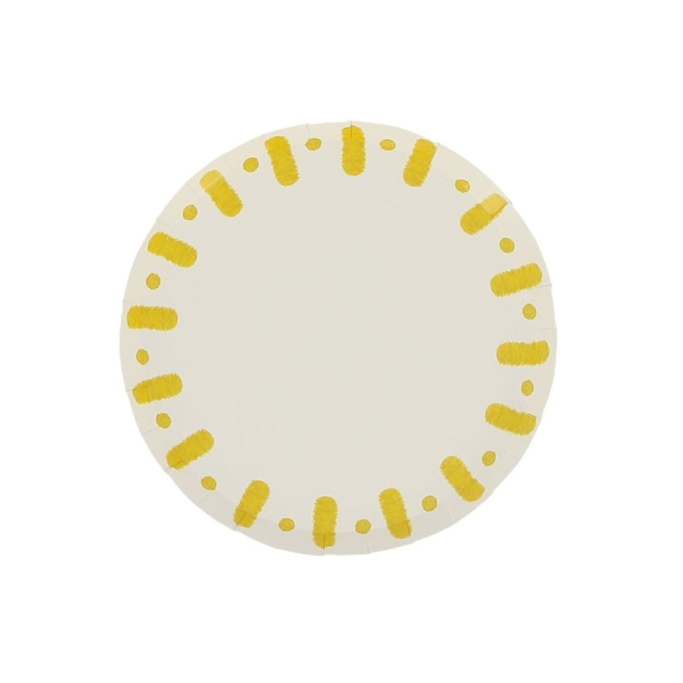 platos pequeños Mix&Match de cartón amarillo y blanco ø18cm