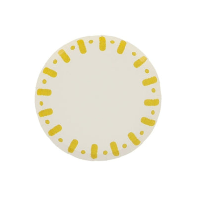 platos pequeños Mix&Match de cartón amarillo y blanco ø18cm