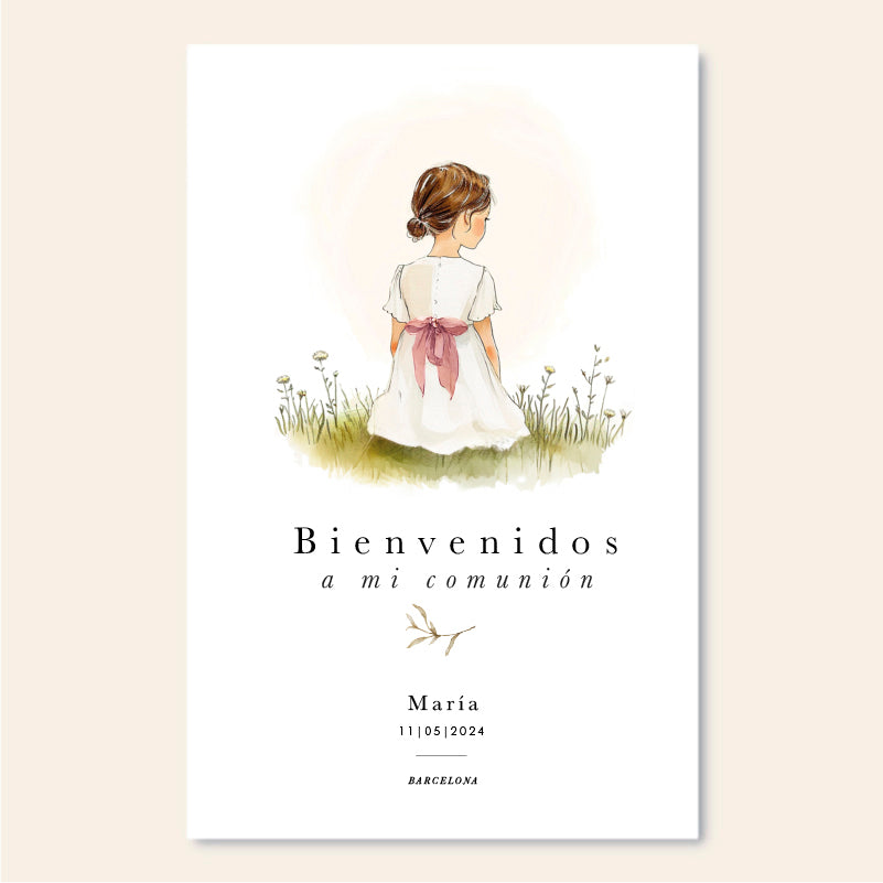 Personalized Communion Poster Girl Pink Bow