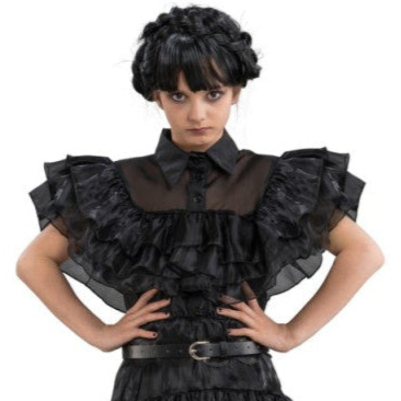 Disfraz infantil vestido volantes Miércoles Addams con cinturón