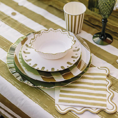 Olive Green Striped Lunch Napkins
