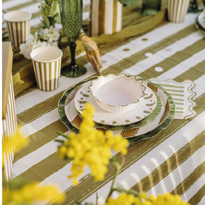 Olive Green Striped Lunch Napkins