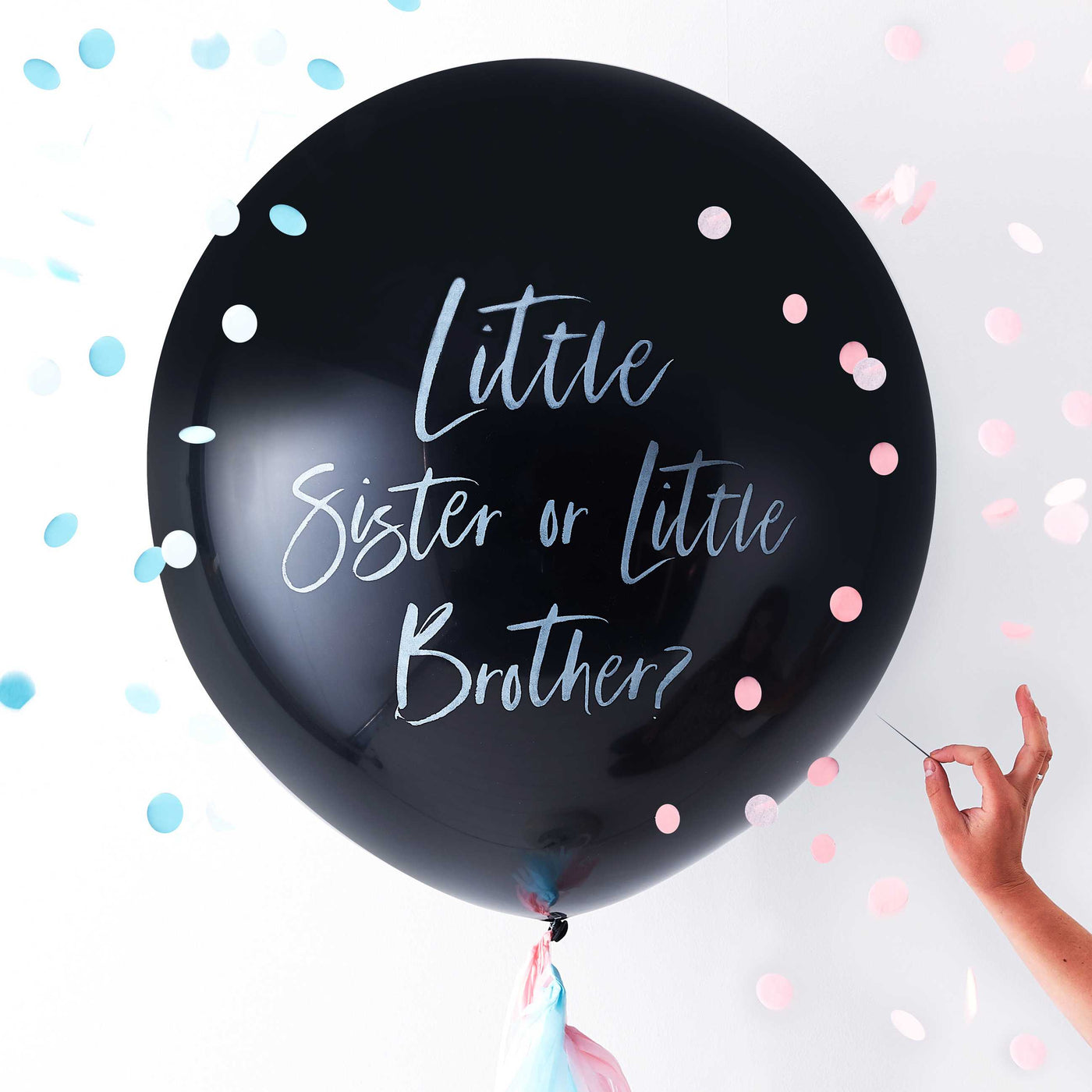 L Balloon Reveal Sister Brother printed inflated with helium