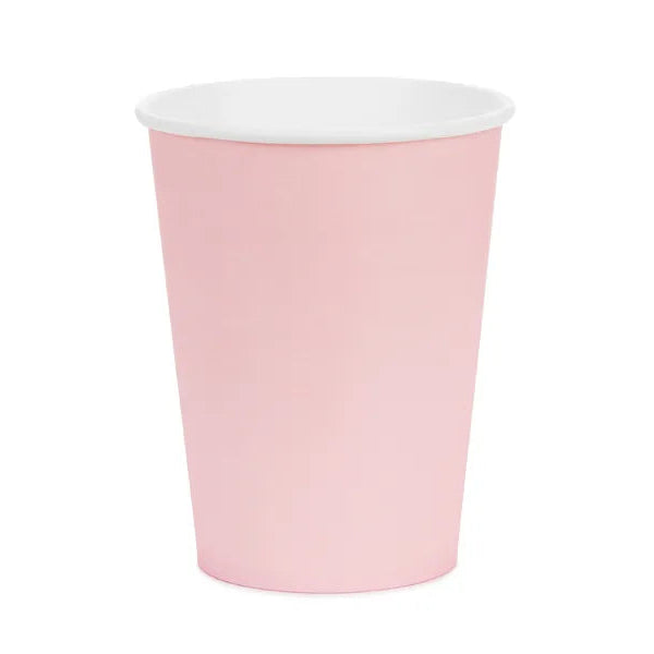 Vasos de papel rosa claro basic / 6 uds.