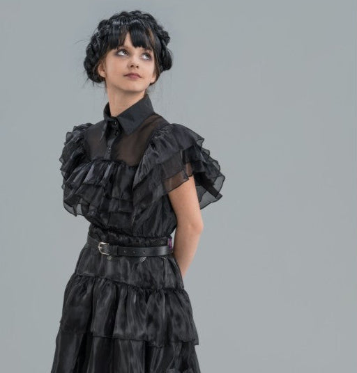 Disfraz infantil vestido volantes Miércoles Addams con cinturón