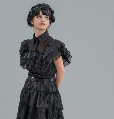 Disfraz infantil vestido volantes Miércoles Addams con cinturón