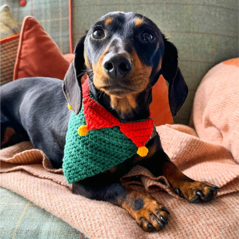 Enfeite de natal coleira de cachorro bandana crochê