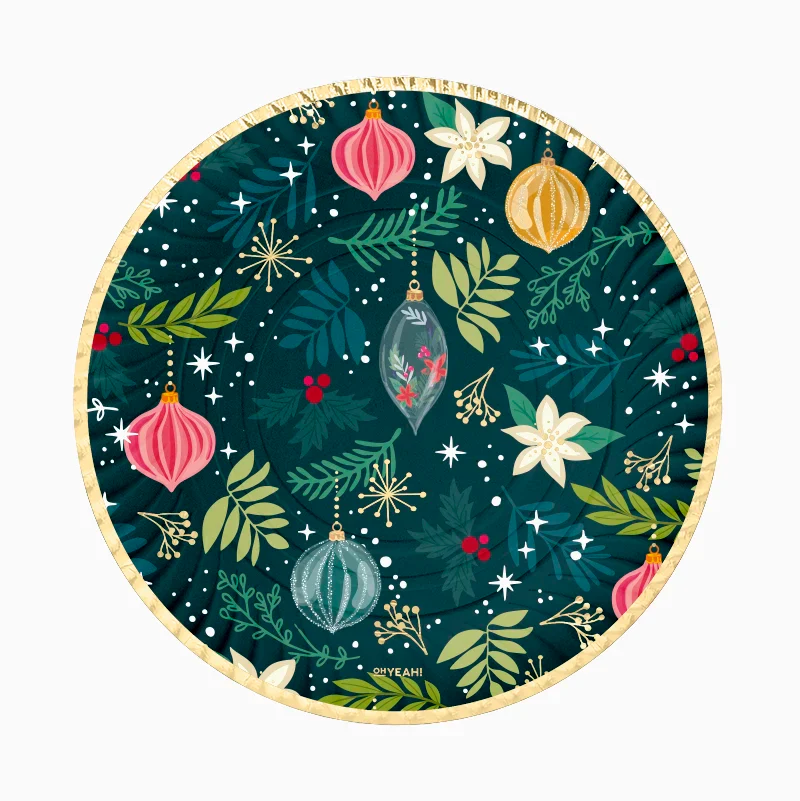 Tabuleiro redondo em cartão verde com decorações / 2 unidades.
