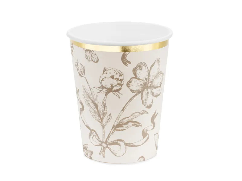 Vasos beige borde dorado Flower / 6 uds.