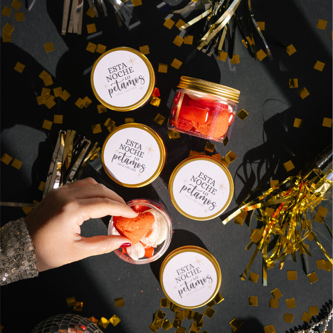 Pote de doces de Ano Novo 2026 "Esta noite vamos arrasar!" 