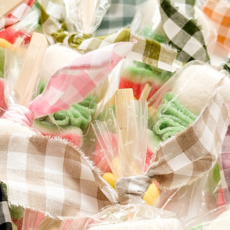 Candy skewer with Vichy fabric bow