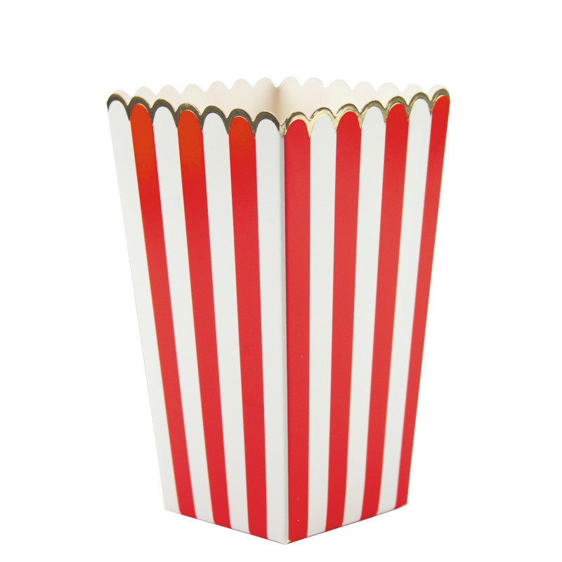Red stripe popcorn boxes with gold edge / 8 units.