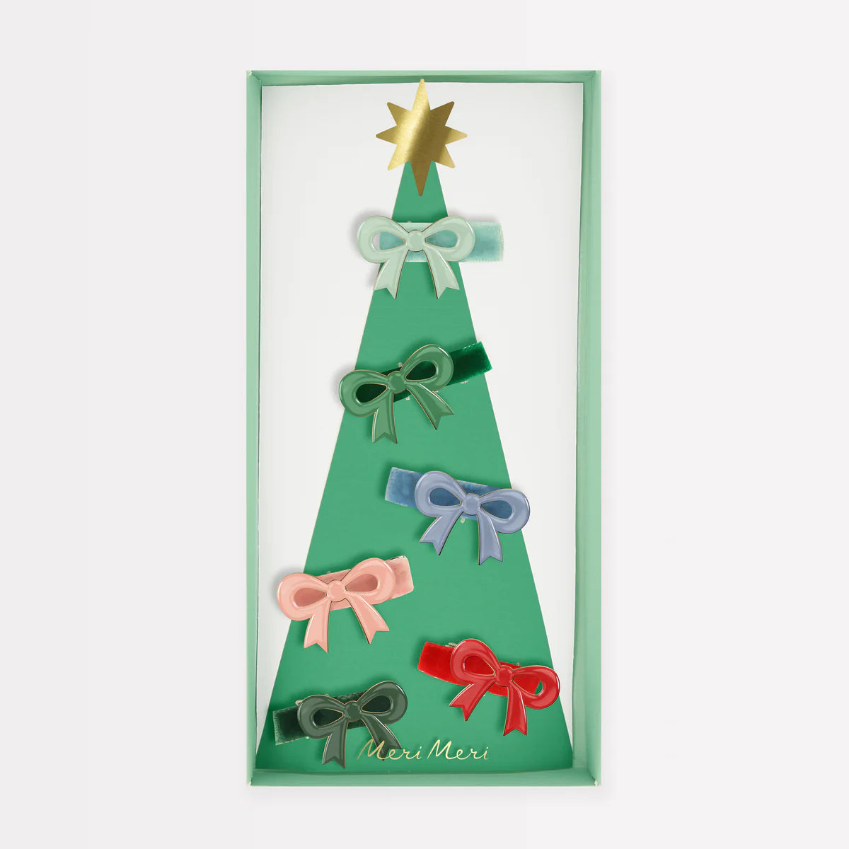 Conjunto de 6 presilhas em veludo com laço.