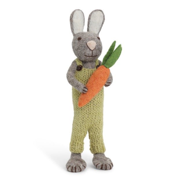 Gray Felt Bunny with Pants and Carrot