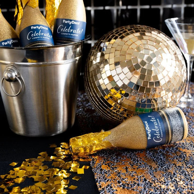 Canhão de confettis dourado champanhe