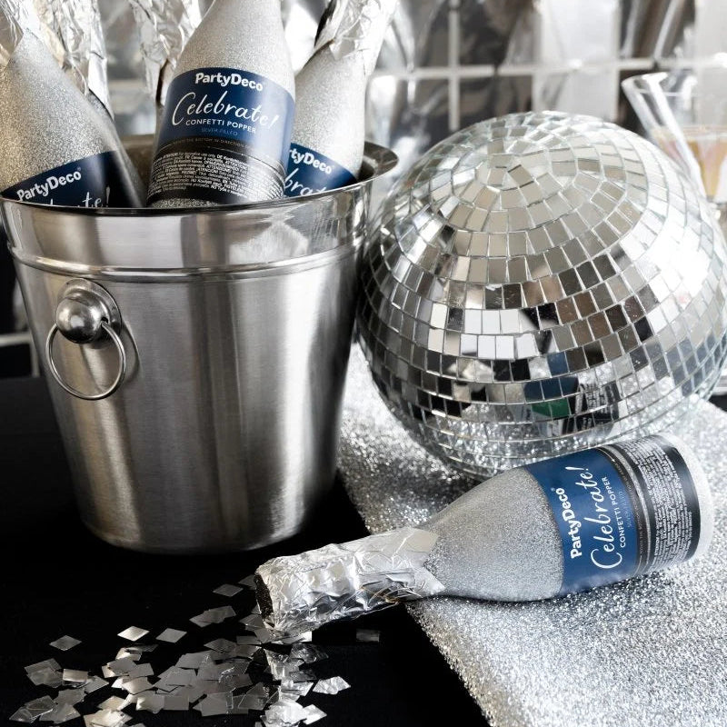 Canhão de confettis de champanhe prateado