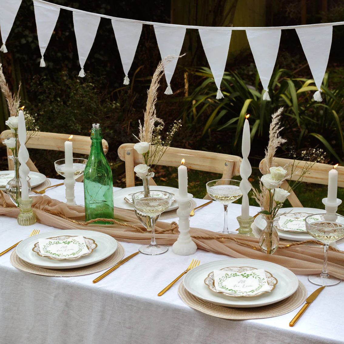 White fabric pennant garland