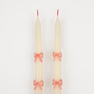 Set of long pink ribbon candles