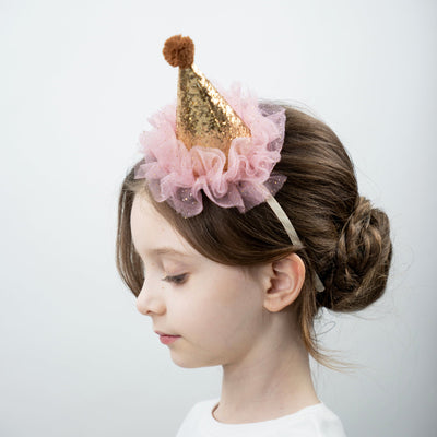 Gold glitter party hat headband