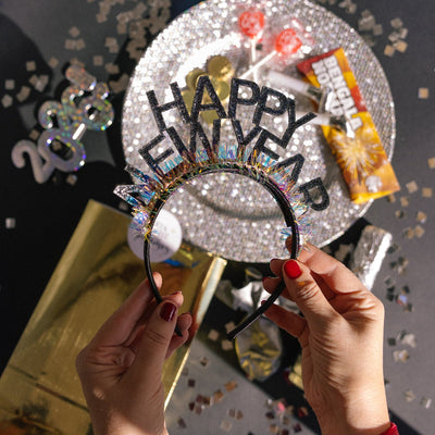 Diadema Glitter Negro Happy New Year