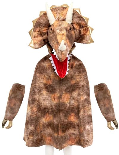 Brown Triceratops dinosaur cape costume with gloves