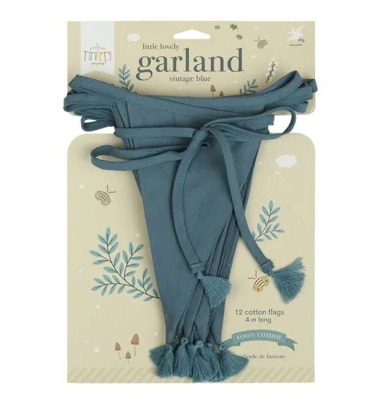 Vintage Blue Fringed Fabric Garland