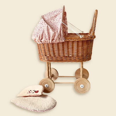 Cuna mimbre con capota mariquita