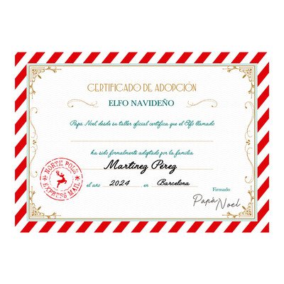 Custom Printed Elf Adoption Certificate