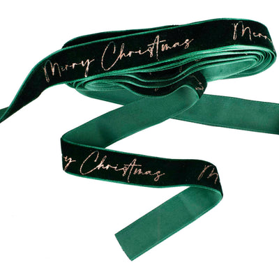 Merry Christmas green velvet ribbon / 6 mt.