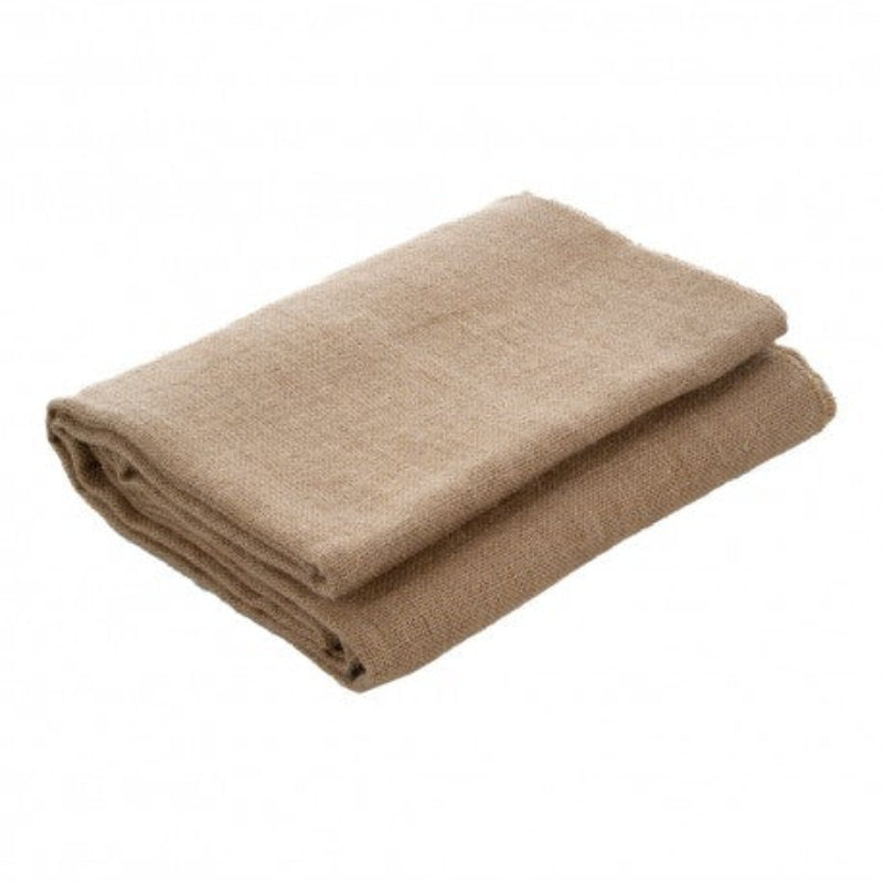 Mantel marrón de yute y filos dorados