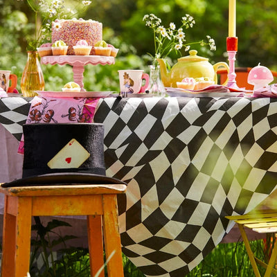 Black &amp; White Check paper tablecloth