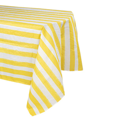 Yellow striped fabric tablecloth
