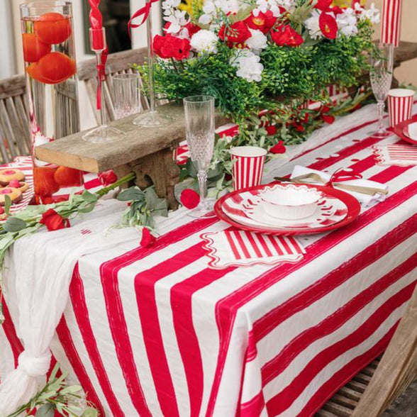 Red striped dessert plates