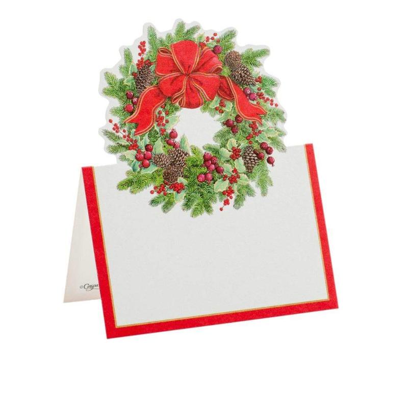 Coroa Evergreen com marcador de lugar de Natal / 8 unid.