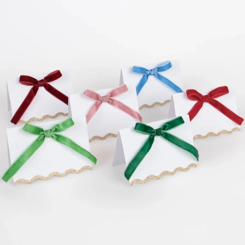 Velvet bow place markers / 6 pcs.