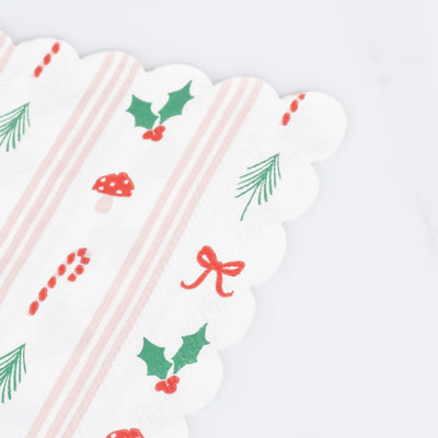 Christmas and striped napkins / 16 pcs.