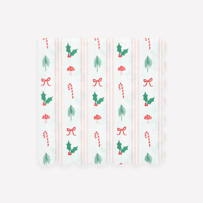Christmas and striped napkins / 16 pcs.