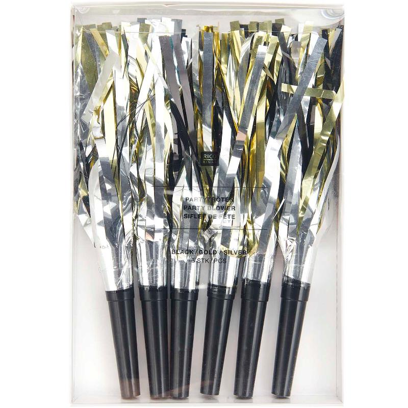 Silver and gold party blowers / 6 pcs.