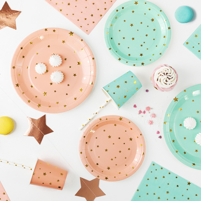 Pajitas blancas con estrellas doradas / 10 uds.