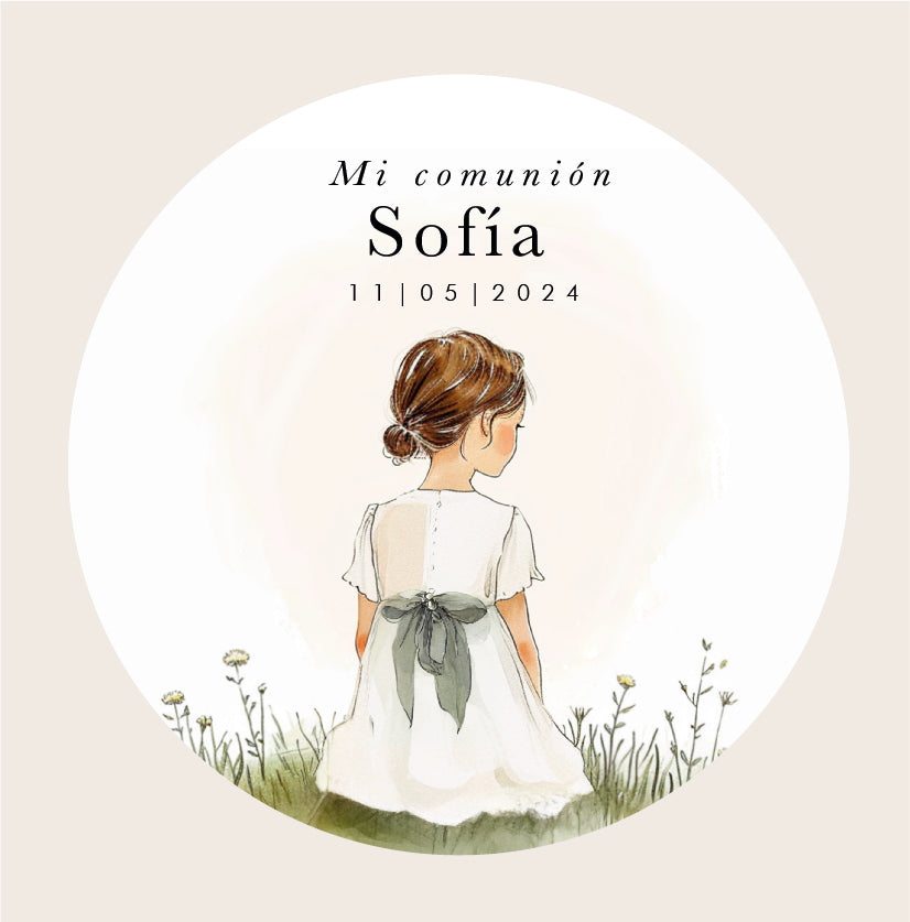 Personalized Communion sticker Girl green bow