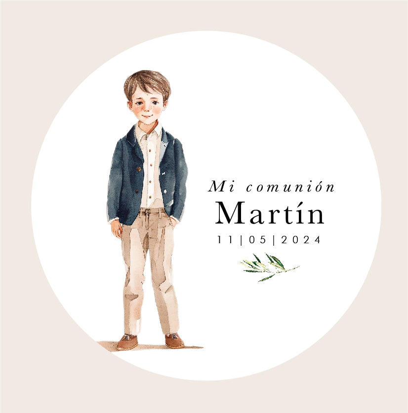 Personalized Communion Sticker Boy olive