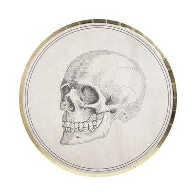 Vintage skull plate with golden edge / 8 pcs.