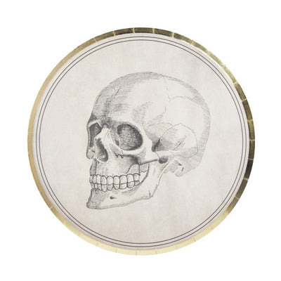 Plato calavera vintage borde dorado / 8 uds.