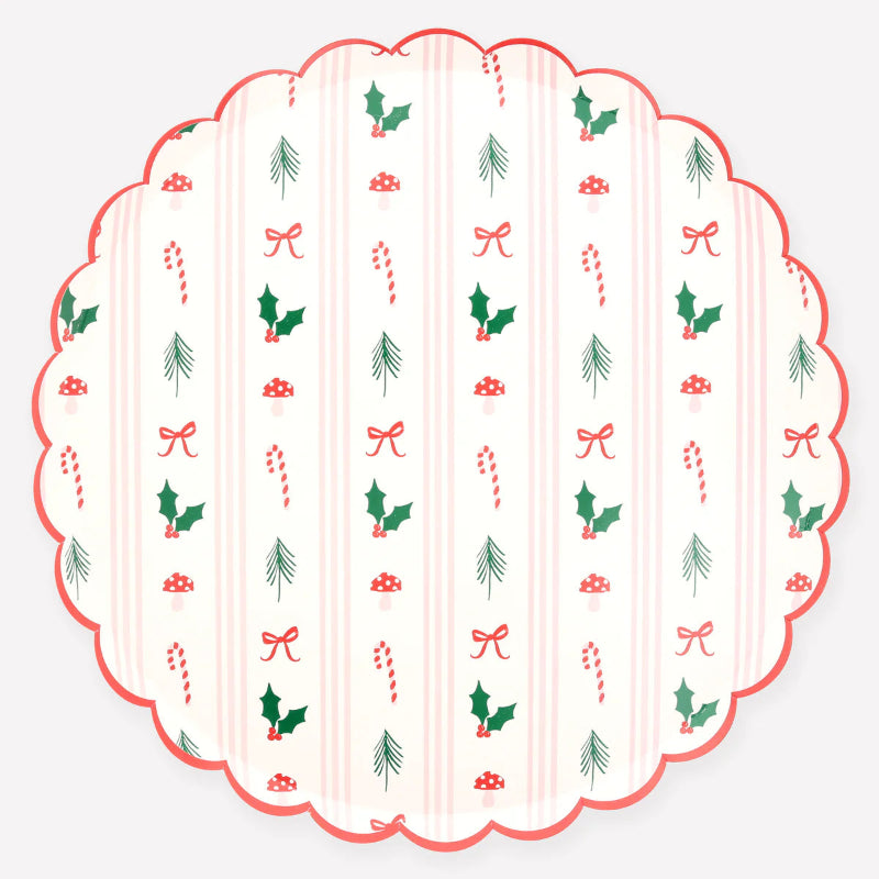 Christmas and striped motif plates