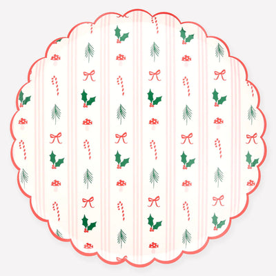 Christmas and striped motif plates